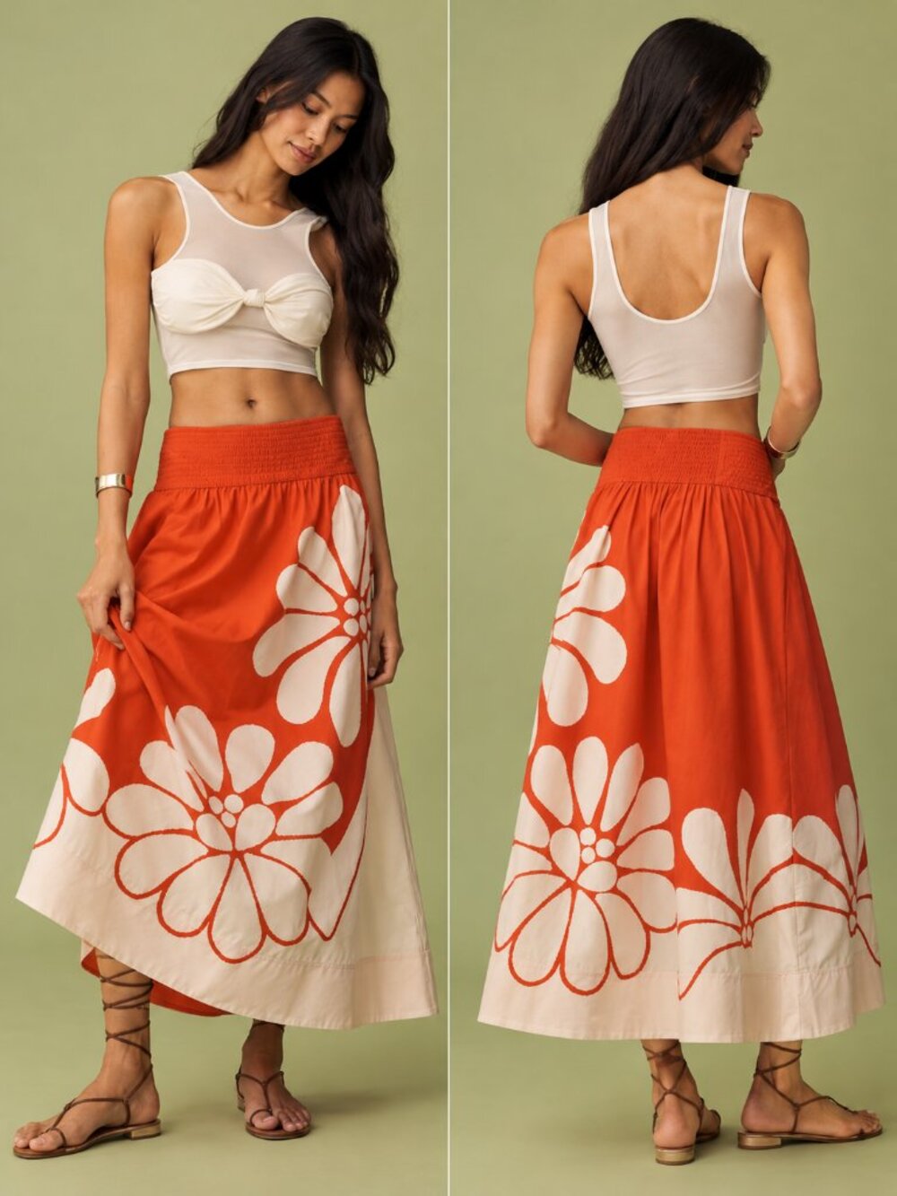 Farm Rio Anthropologie Printed Poplin Midi Skirt Size S - Picture 2 of 15